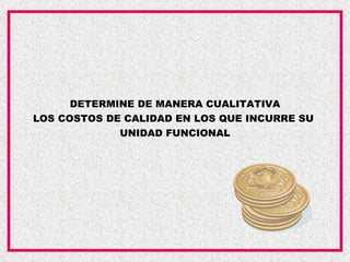 DETERMINE DE MANERA CUALITATIVA LOS COSTOS DE CALIDAD EN LOS QUE INCURRE SU  UNIDAD FUNCIONAL 