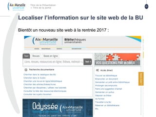 Localiser l’information sur le site web de la BU
Titre de la Présentation
> Titre de la partie
11
Bientôt un nouveau site web à la rentrée 2017 :
 