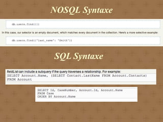 NOSQL Syntaxe




SQL Syntaxe
 