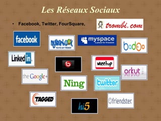 Les Réseaux Sociaux
• Facebook, Twitter, FourSquare,
 