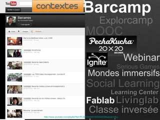 Barcamp
Explorcamp 
http://www.youtube.com/playlist?list=PLD9764AA6100DA00C&feature=plcp
Serious Games 
Mondes immersifs
LivinglabLivinglab
MOOC 
Learning CenterLearning Center 
Fablab
Social Learning 
Classe inversée 
Webinar 
 