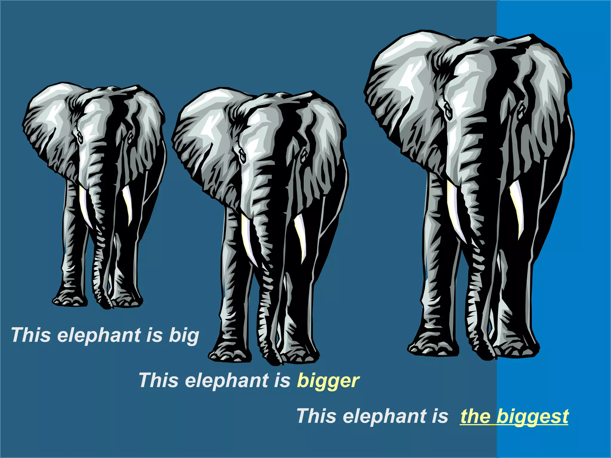 This elephant is big
This elephant is bigger
This elephant is the biggest
 