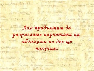 Ако продължим да
разрязваме парчетата на
ябълката на две ще
получим:
 