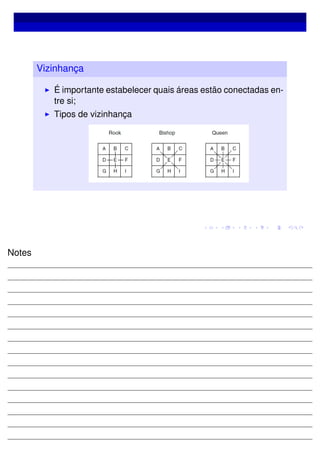 Vizinhança
É importante estabelecer quais áreas estão conectadas en-
tre si;
Tipos de vizinhança
Notes
 