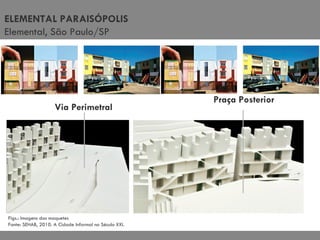 ELEMENTAL PARAISÓPOLIS Elemental, São Paulo/SP Via Perimetral Praça Posterior Figs.: Imagens das maquetes Fonte: SEHAB, 2010. A Cidade Informal no Século XXI.  