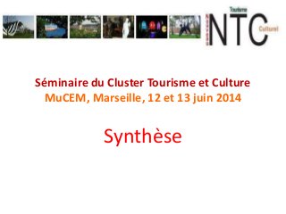 Séminaire du Cluster Tourisme et Culture
MuCEM, Marseille, 12 et 13 juin 2014
Synthèse
 