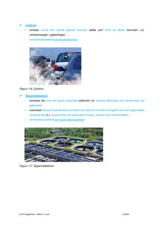 © AP Hogeschool – Milieu 2: Lucht p 9/293
✓ Lijnbron:
- emissie vanuit een aantal geleide bronnen welke zich dicht bij elk...