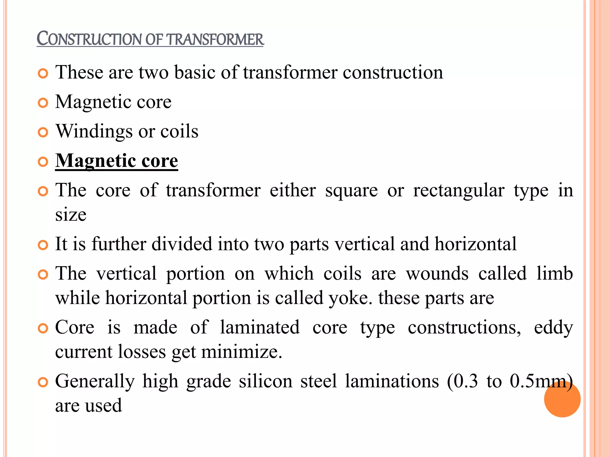 Transformer construction,types and working | PPTX