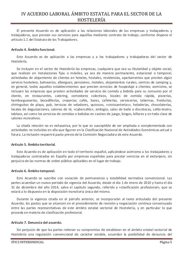 Iv acuerdo estatal hosteleria