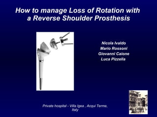 How to manage Loss of Rotation with  a Reverse Shoulder Prosthesis Nicola Ivaldo Mario Rossoni Giovanni Caione Luca Pizzella  Private hospital - Villa Igea , Acqui Terme, Italy 