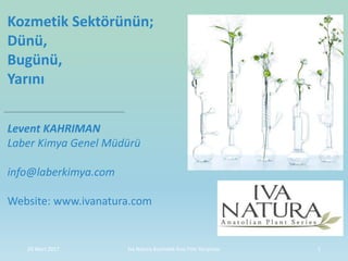 29 Mart 2017 İva Natura Kozmetik Kısa Film Yarışması 1
Levent KAHRIMAN
Laber Kimya Genel Müdürü
info@laberkimya.com
Website: www.ivanatura.com
Kozmetik Sektörünün;
Dünü,
Bugünü,
Yarını
 