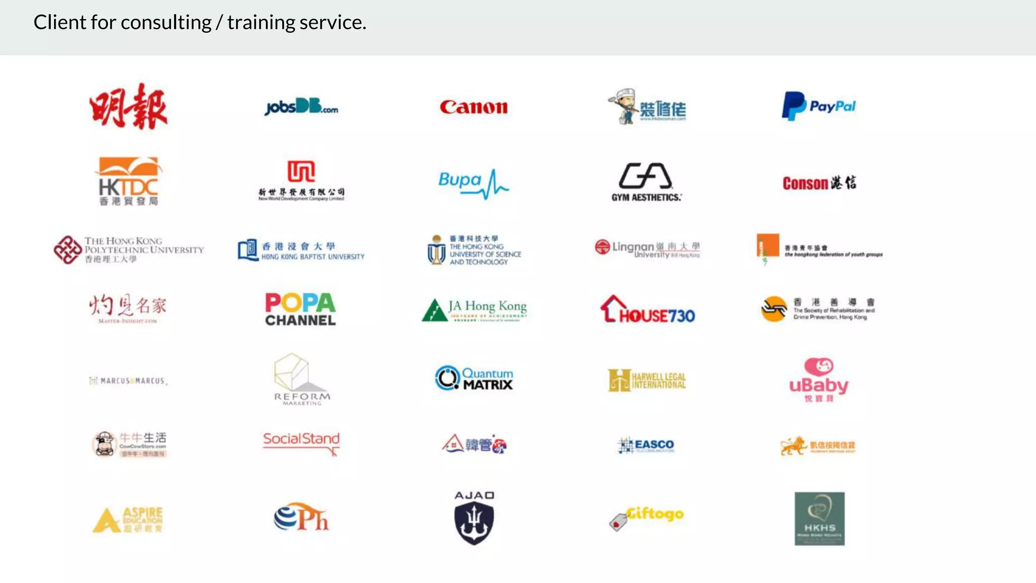 Client for consulting / training service.
 