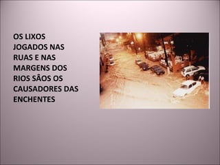 OS LIXOS JOGADOS NAS RUAS E NAS MARGENS DOS RIOS SÂOS OS CAUSADORES DAS ENCHENTES 