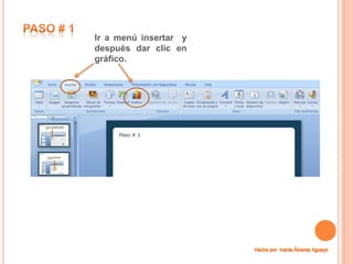Ir a menú insertar y
después dar clic en
gráfico.
 