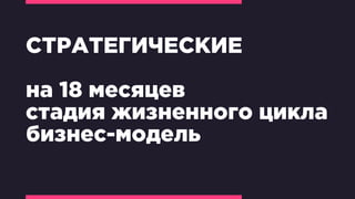 СТРАТЕГИЧЕСКИЕ
на 18 месяцев
стадия жизненного цикла
бизнес-модель
 