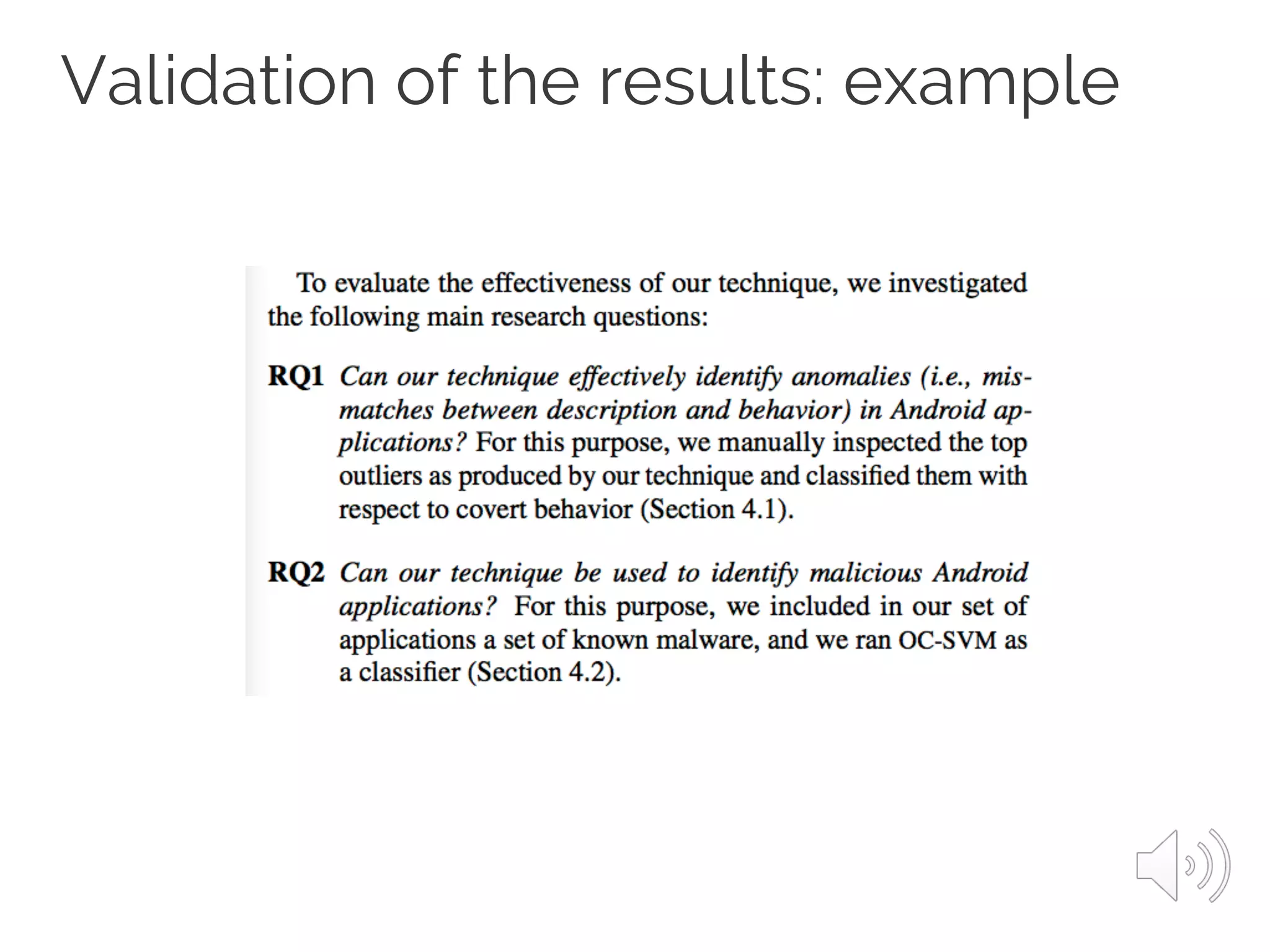 Validation of the results: example
 