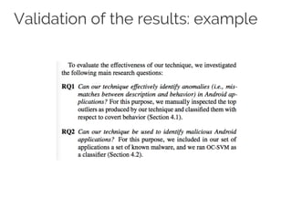 Validation of the results: example
 