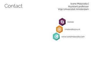 Contact
Ivano Malavolta |
Assistant professor
Vrije Universiteit Amsterdam
iivanoo
i.malavolta@vu.nl
www.ivanomalavolta.com
 