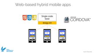 Ivano Malavolta
VRIJE
UNIVERSITEIT
AMSTERDAM
Web-based hybrid mobile apps
Single code
base
Bridge API
 