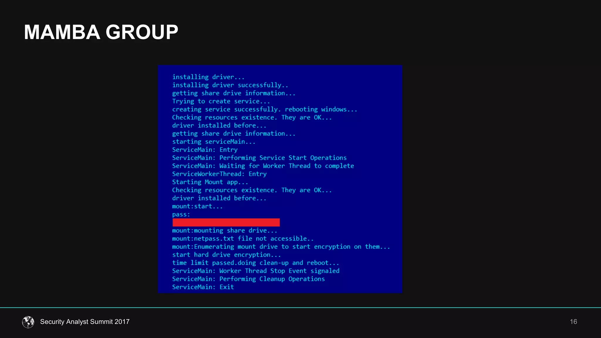 MAMBA  GROUP
16Security  Analyst  Summit  2017
 