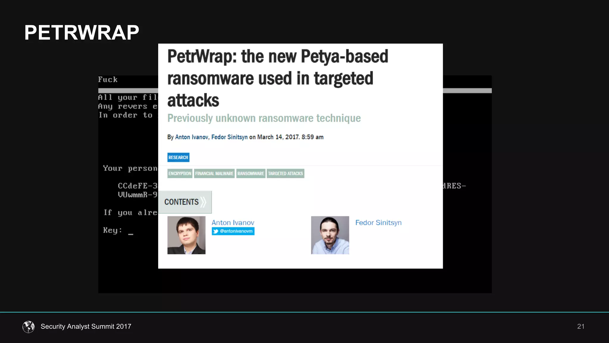 PETRWRAP
21Security  Analyst  Summit  2017
 