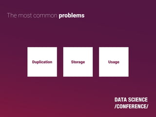 The most common problems
Duplication Storage Usage
 