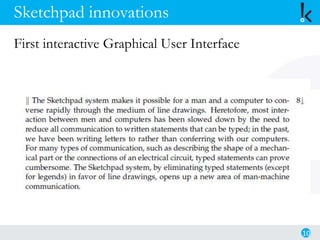 Sketchpad innovations
First interactive Graphical User Interface
10
 