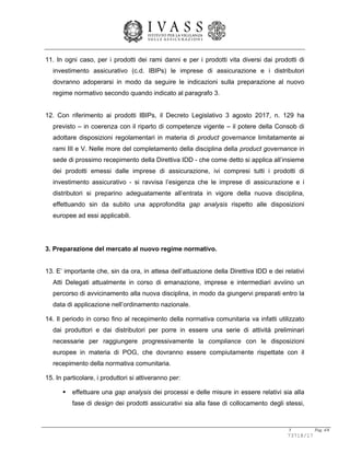Ivass Lettera al Mercato POG del 4 settembre 2017