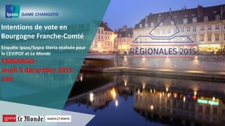Intentions de vote en
Bourgogne Franche-Comté
Enquête Ipsos/Sopra Steria réalisée pour
le CEVIPOF et Le Monde
 