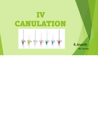 IV
CANULATION
B.Ananth
BSC. Nursing
 