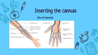 Site of insertion
Inserting the cannula
 