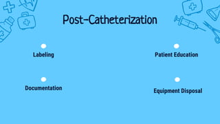 Post-Catheterization
Labeling
Equipment Disposal
Patient Education
Documentation
 