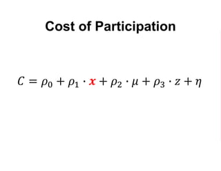 Benefit-Cost>0
𝑌1
− 𝑌0
− C > 0
𝛽1 − 𝐶 > 0
𝛽1 − 𝜌0 + 𝜌1 ∙ 𝑥 + 𝜌2 ∙ 𝜇 + 𝜌3 ∙ 𝑧 + 𝜂 > 0
 