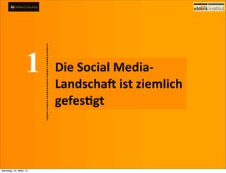 Die	
  Social	
  Media-­‐
                       LandschaV	
  ist	
  ziemlich	
  
                       gefesQgt	
  



Samstag, 16. März 13
 
