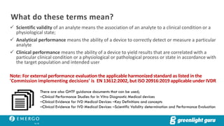 What do these terms mean?
✓ Scientific validity of an analyte means the association of an analyte to a clinical condition ...