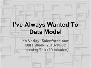 I’ve Always Wanted To
Data Model
Ian Varley, Salesforce.com
Data Week, 2013-10-02
Lightning Talk (10 minutes)

 
