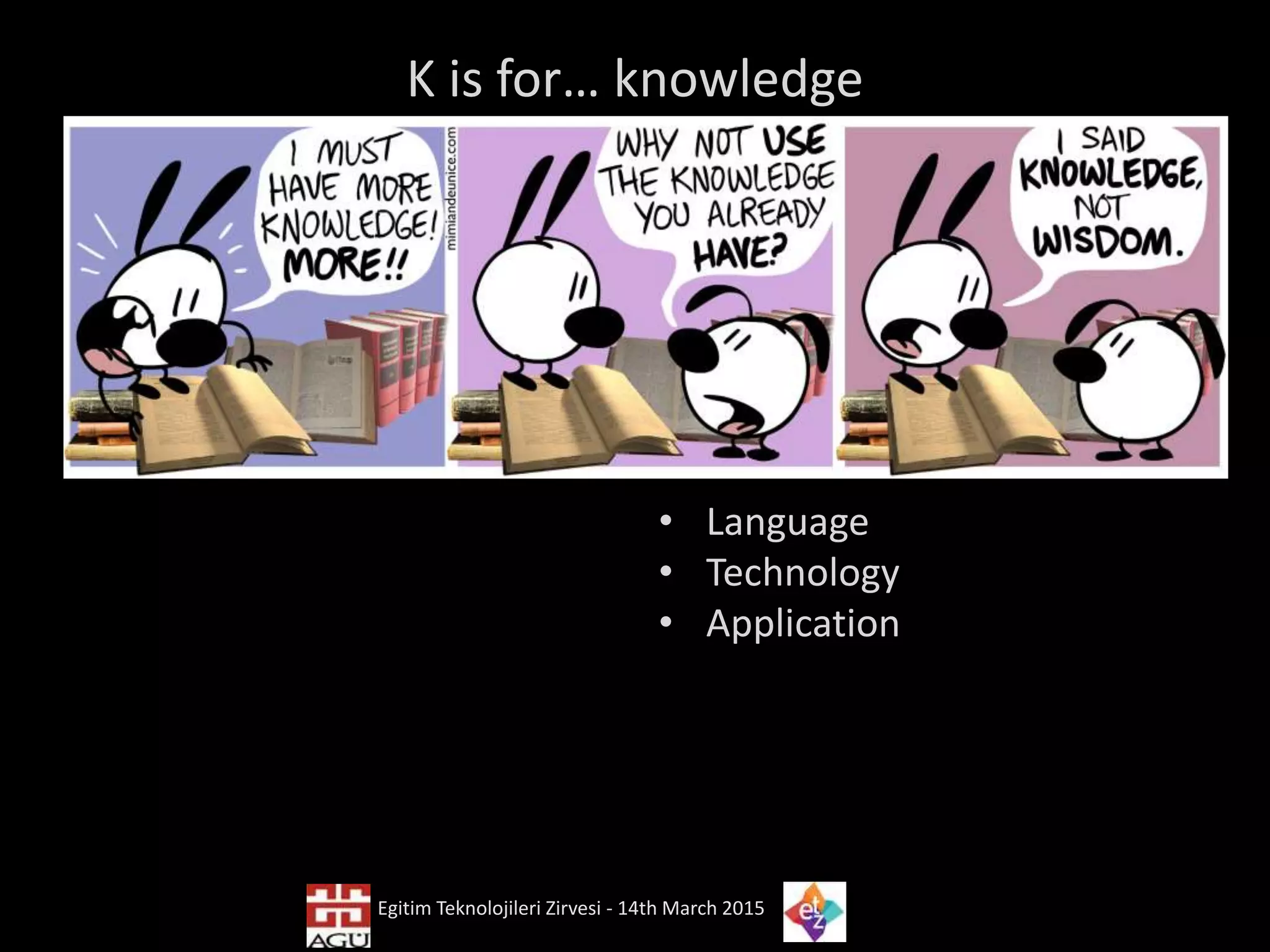 K is for… knowledge
• Language
• Technology
• Application
Egitim Teknolojileri Zirvesi - 14th March 2015
 