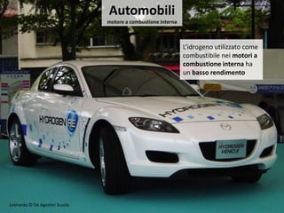 Automobili
motore a combustione interna
L’idrogeno utilizzato come
combustibile nei motori a
combustione interna ha
un basso rendimento
Leonardo © De Agostini Scuola
 