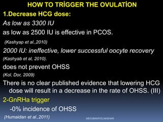HOW TO TRİGGER THE OVULATİON
1.Decrease HCG dose:
As low as 3300 IU
as low as 2500 IU is effective in PCOS.
(Kashyap et al...