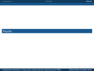 Introduction

Methods

Results

Results

Translocation detection in lung cancer using mate-pair sequencing and iVIGS

Richard Meier & Stefan Graw

 