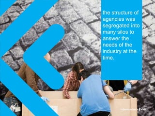 the structure of
agencies was
segregated into
many silos to
answer the
needs of the
industry at the
time.
 