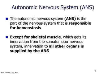 Marc Imhotep Cray, M.D.
ANS vs. Endocrine System in
Homeostasis
6
Autonomic nervous system (ANS) is moment-to-moment
regul...