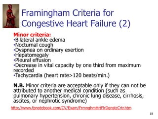 Framingham Criteria for
Congestive Heart Failure (2)
18
Minor criteria:
•Bilateral ankle edema
•Nocturnal cough
•Dyspnea o...