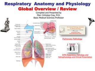 Respiratory Anatomy and Physiology
     Global Overview / Review
             Compiled and Presented by
              Marc Imhotep Cray, M.D.
           Basic Medical Sciences Professor




                                          Pulmonary Pathology




                                         IVMS Respiratory Pathology and
                                     Pathophysiology and Clinical Presentation
 