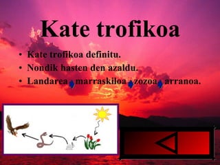Kate trofikoa Kate trofikoa definitu. Nondik hasten den azaldu.   Landarea  marraskiloa  zozoa  arranoa. 