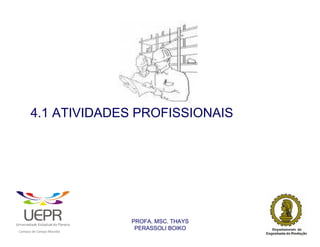 4.1 ATIVIDADES PROFISSIONAIS




                                                                PROFA. MSC. THAYS
                                                                 PERASSOLI BOIKO
                    d




                                                        ã
C




                        C




                                        M
a




    m




        p




            u




                s




                    e




                        a




                            m




                                p




                                    o




                                            o




                                                u




                                                    r




                                                            o
 