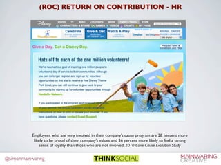 (ROC) RETURN ON CONTRIBUTION - HR




          Employees who are very involved in their company’s cause program are 28 pe...
