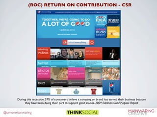 (ROC) RETURN ON CONTRIBUTION - CSR




       During this recession, 57% of consumers believe a company or brand has earne...
