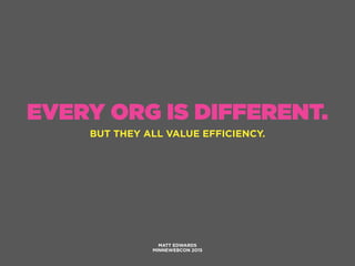 EVERY ORG IS DIFFERENT.
BUT THEY ALL VALUE EFFICIENCY.
MATT EDWARDS
MINNEWEBCON 2015
 